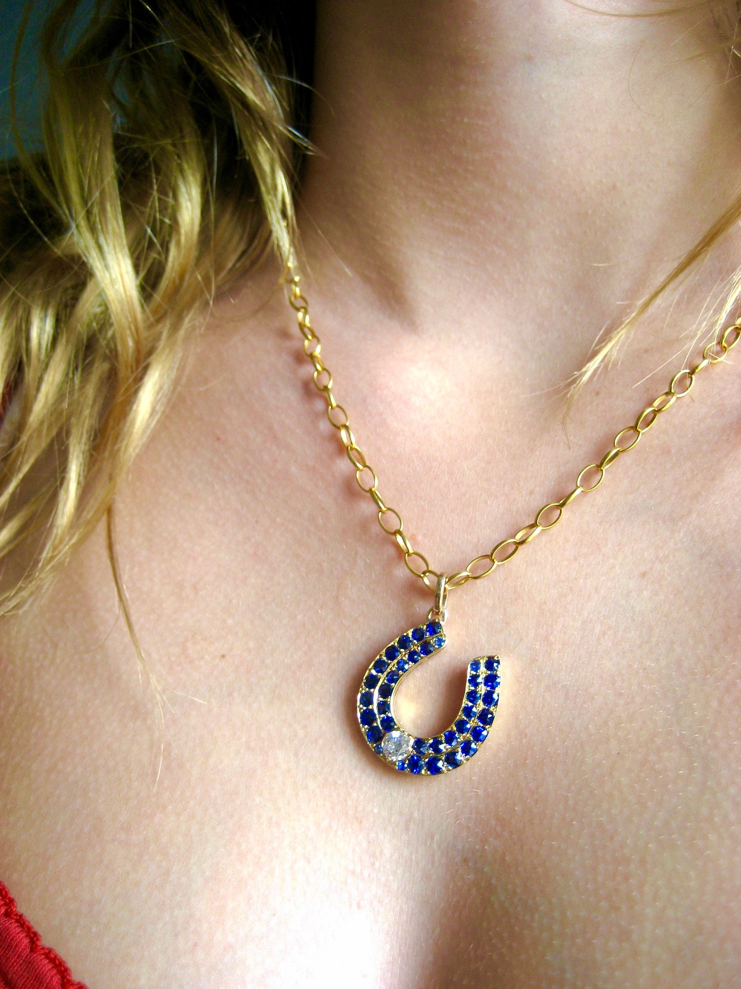 Stunning Sapphire and Diamond Horseshoe Pendant