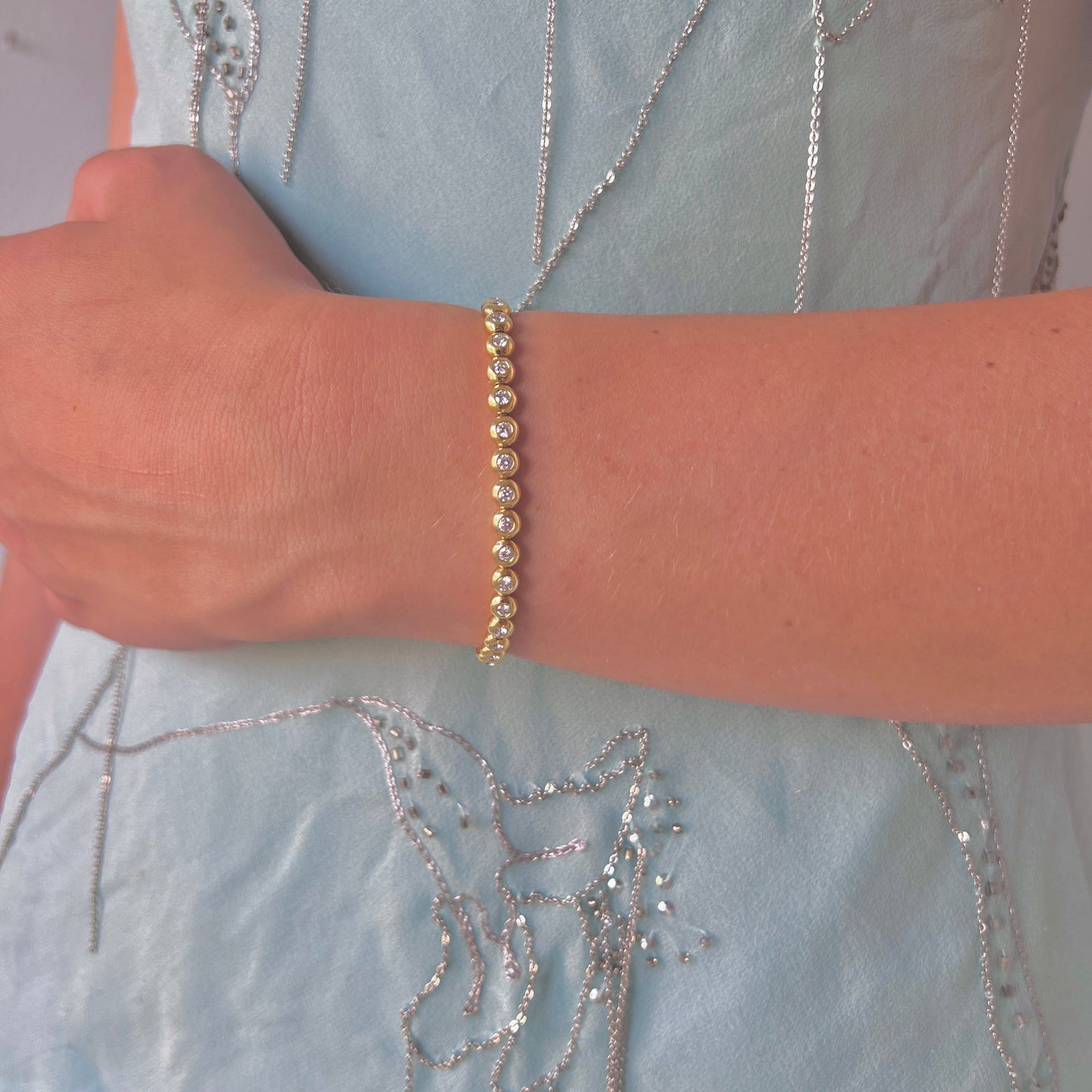 Vintage Tiffany 18K Yellow Gold Bubble Diamond Tennis Bracelet