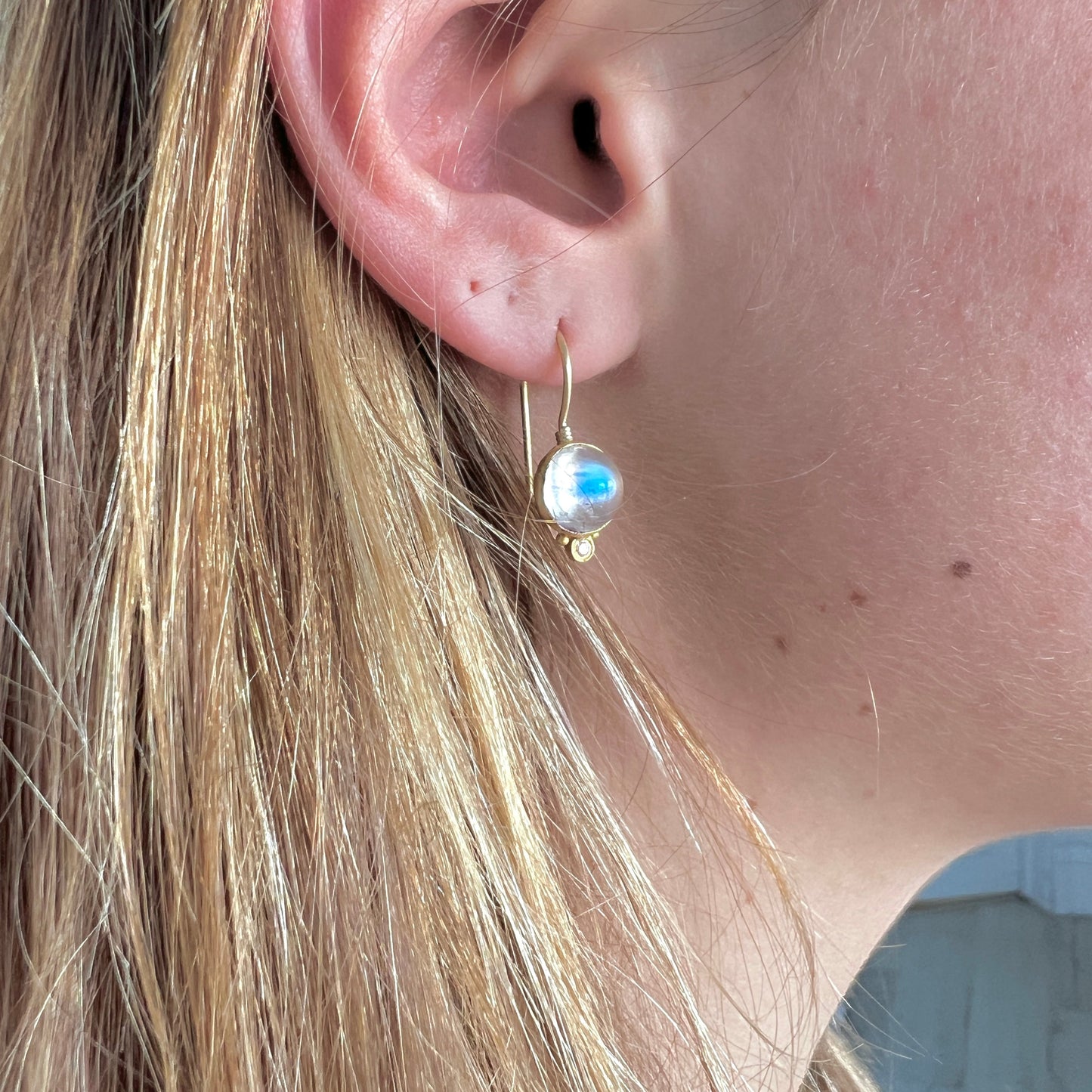 Magical Moonstone Orb Diamond Earrings with French Wire in 24K