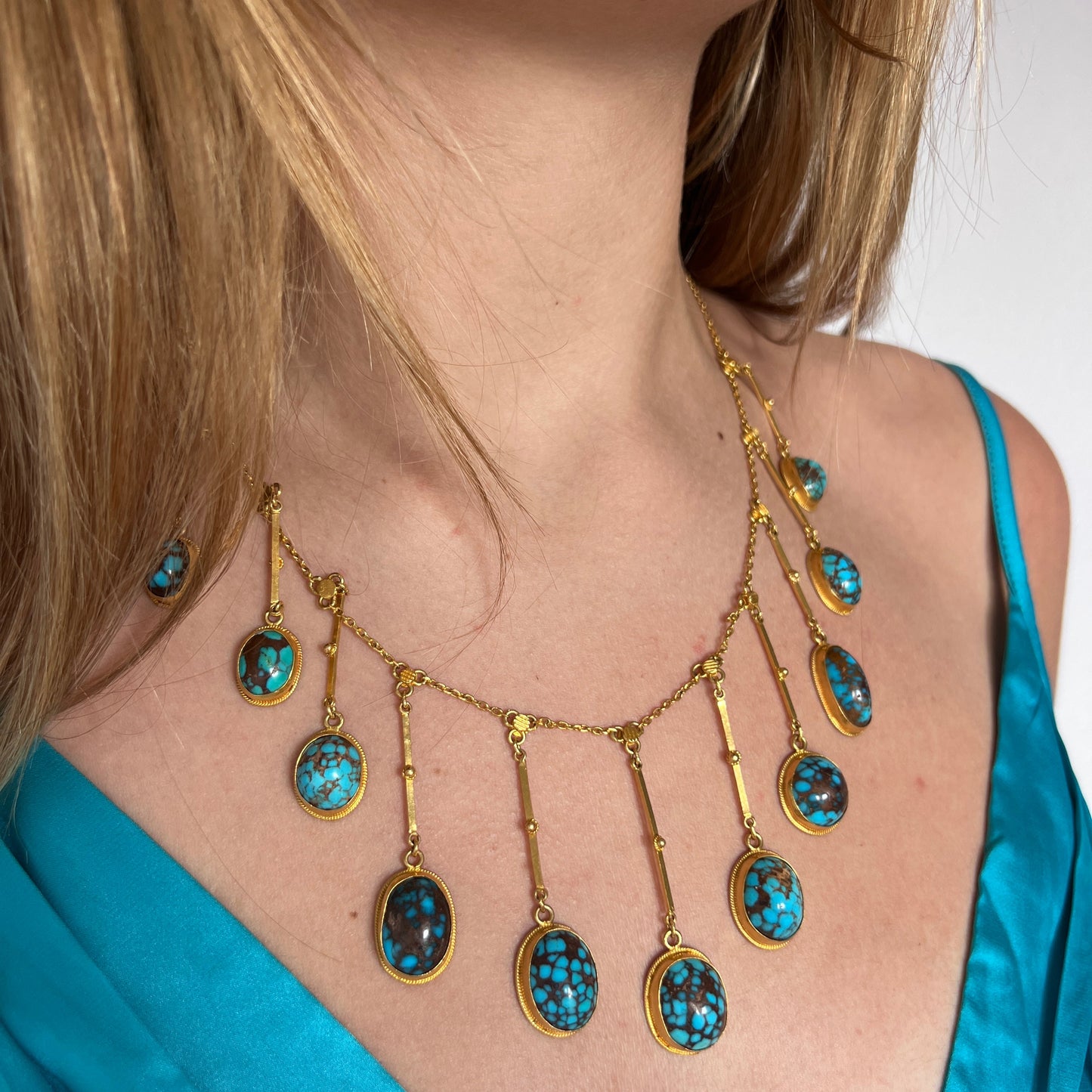 Incredible Isis Tiered Turquoise Necklace in 21K