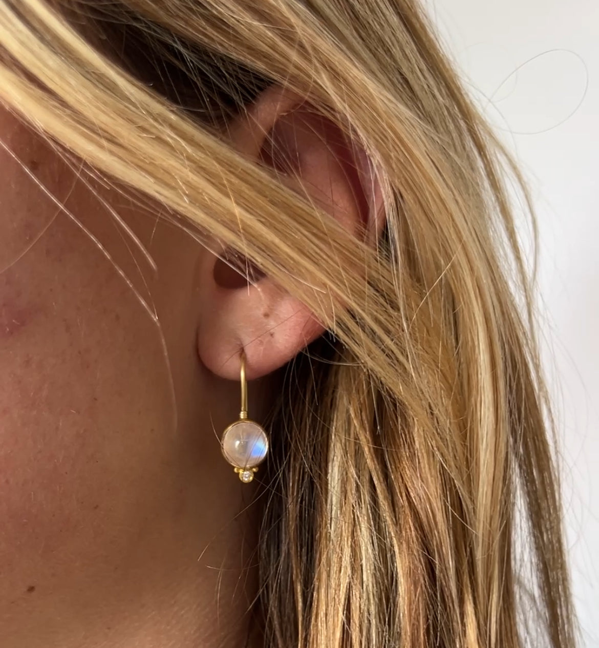 Magical Moonstone Orb Diamond Earrings with French Wire in 24K
