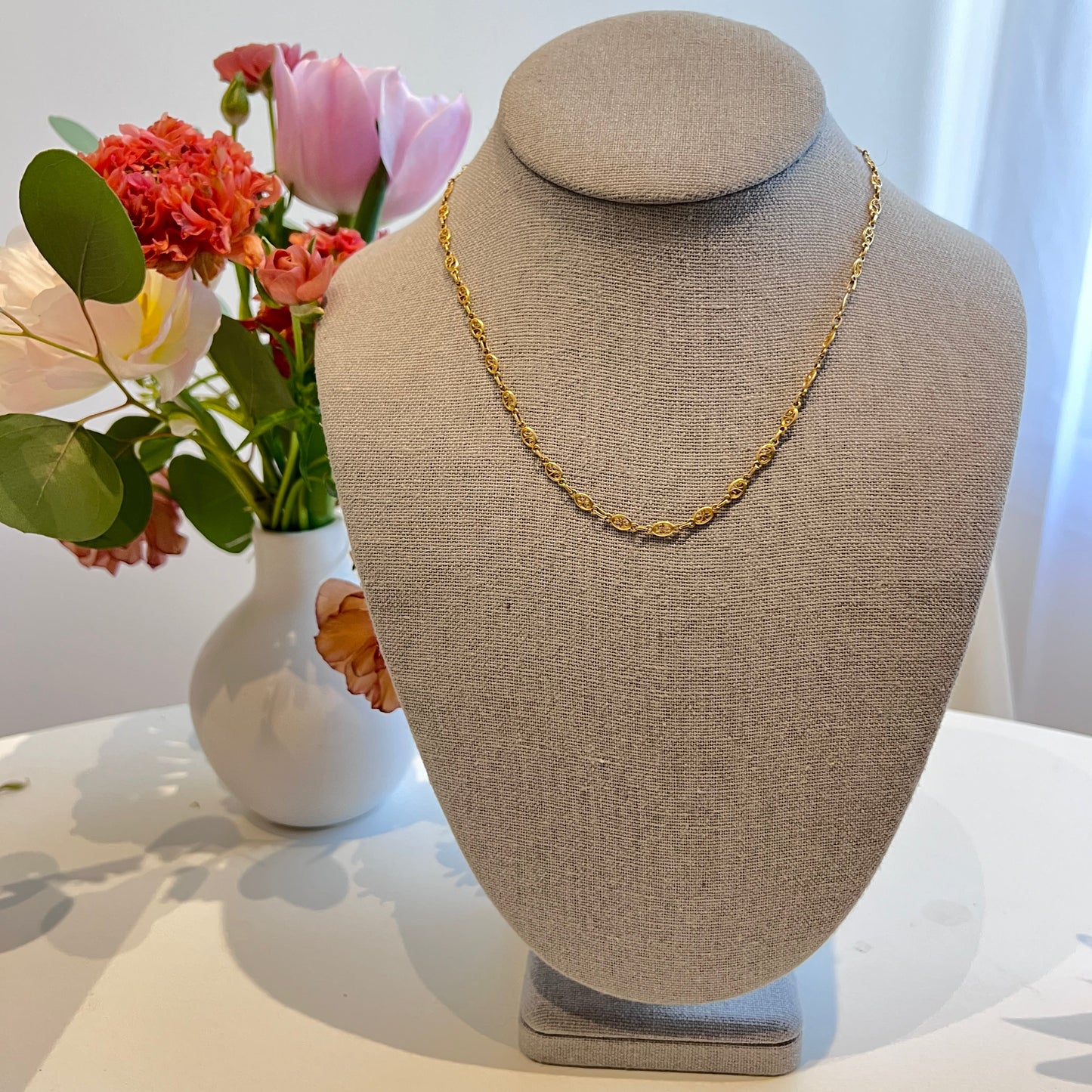 Vintage French 18K Gold Filigree Link Chain – 17"