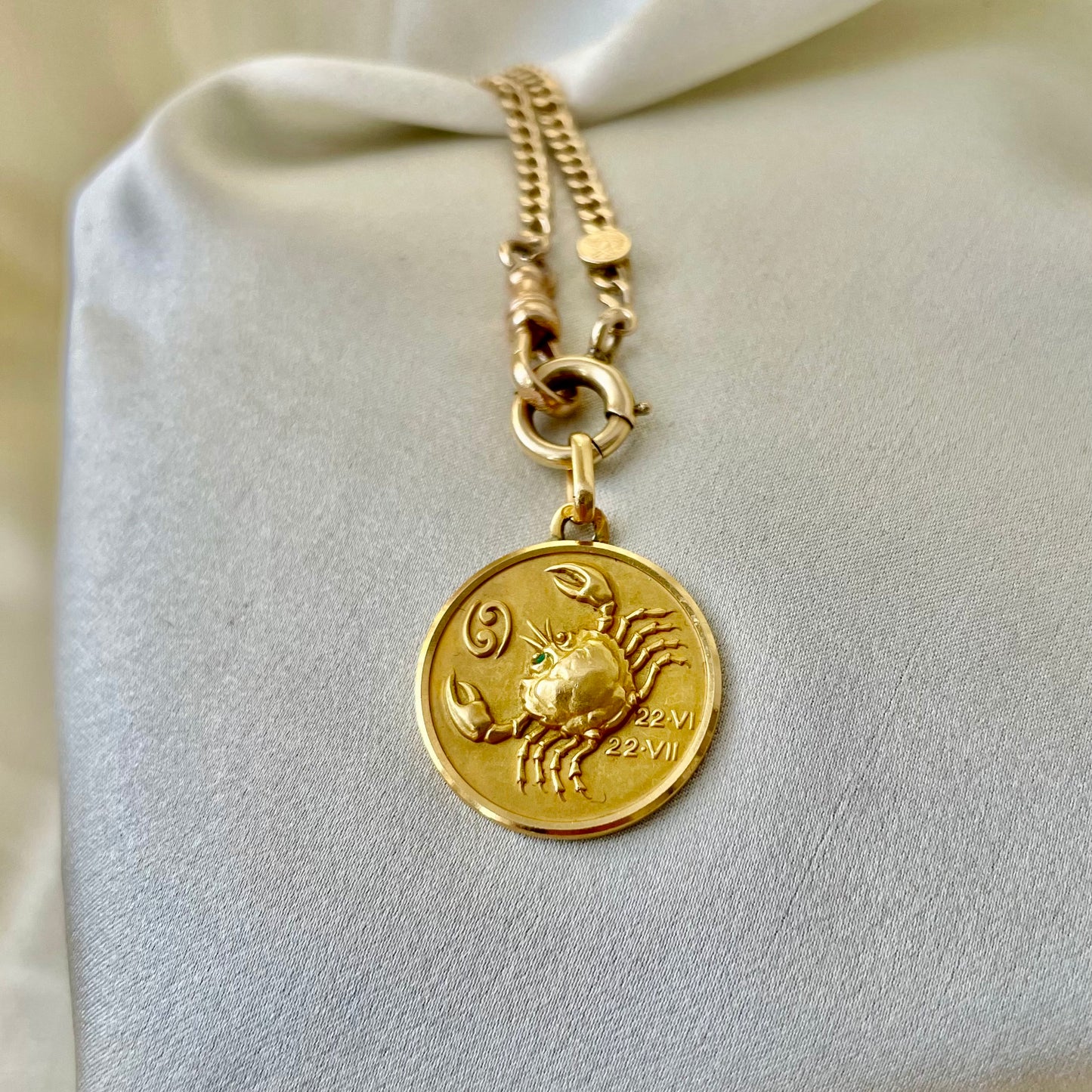 French 18k Gold Cancer Zodiac Pendant by Charles Perroud