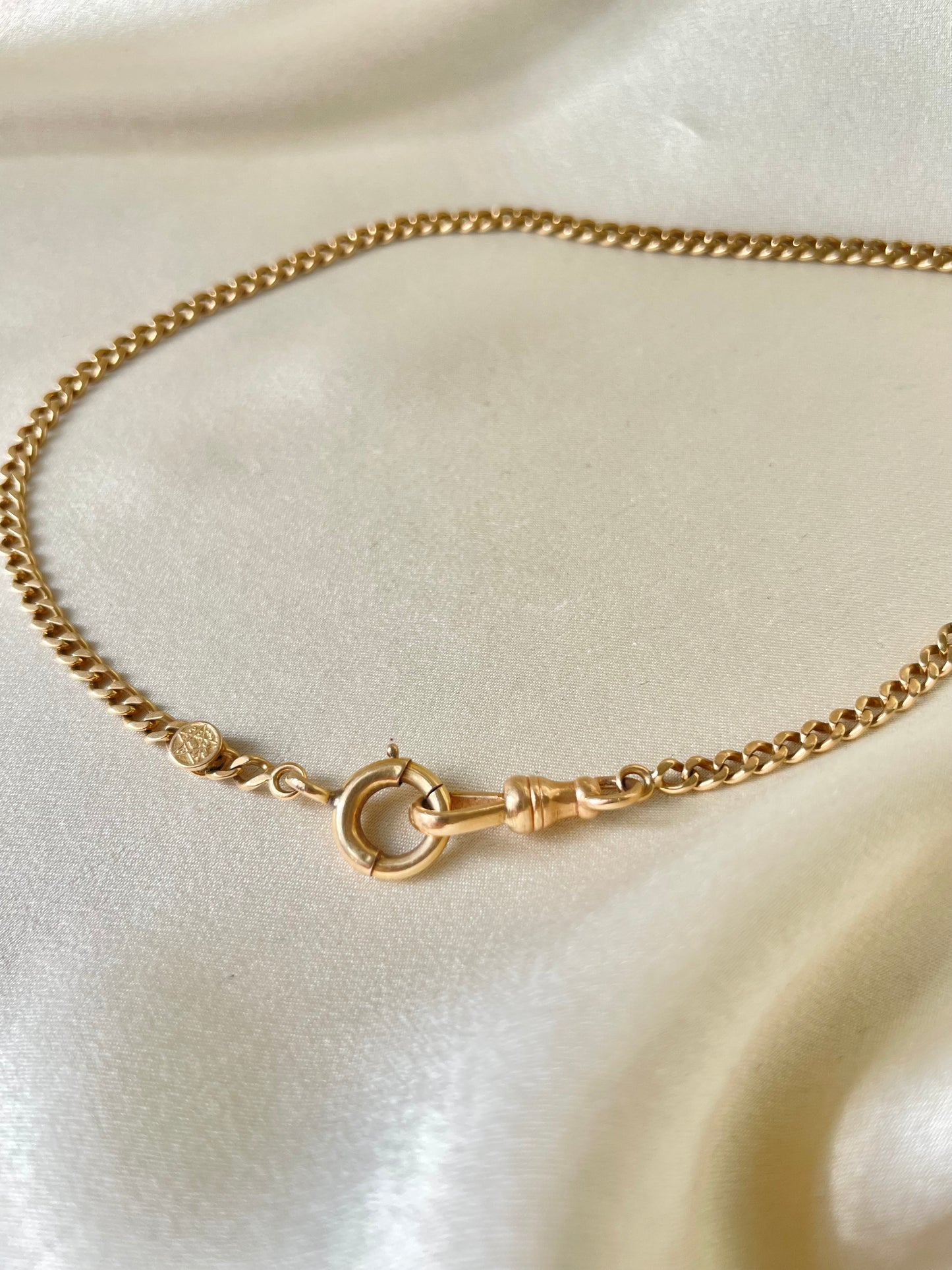 Vintage 14K Gold Curb Pocket Watch Chain Necklace