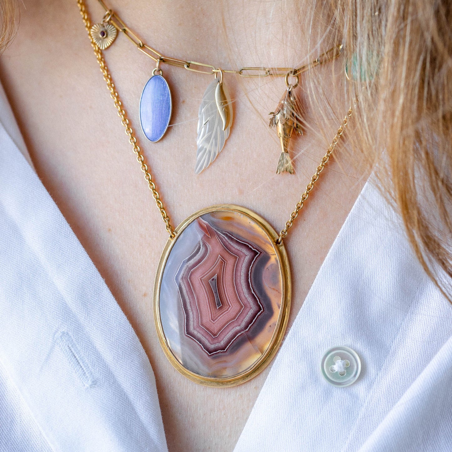 Striking Italian 18k Gold and Agate Necklace