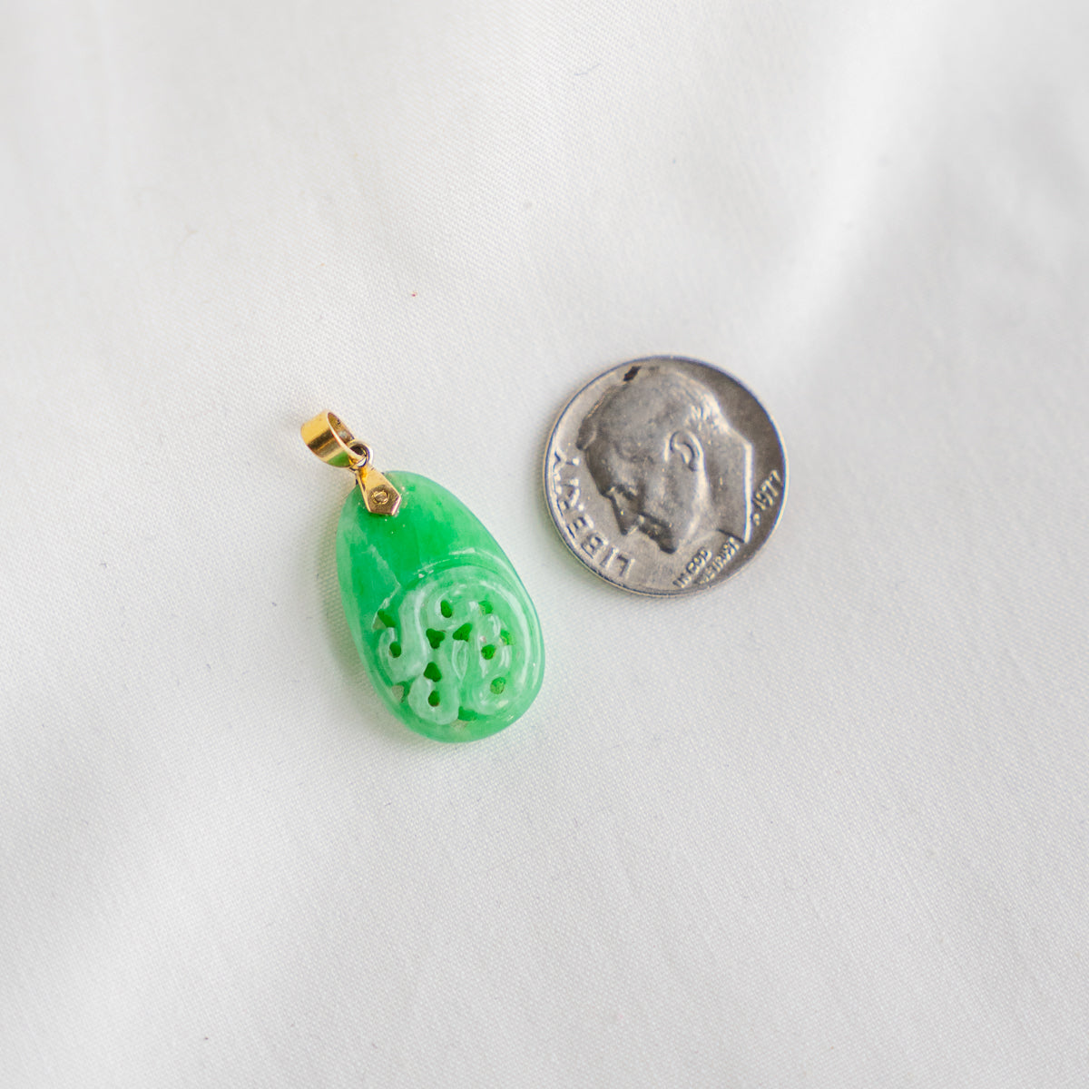 14k Hand Carved Jade Pendant