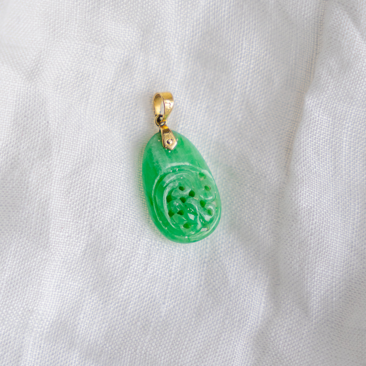 14k Hand Carved Jade Pendant