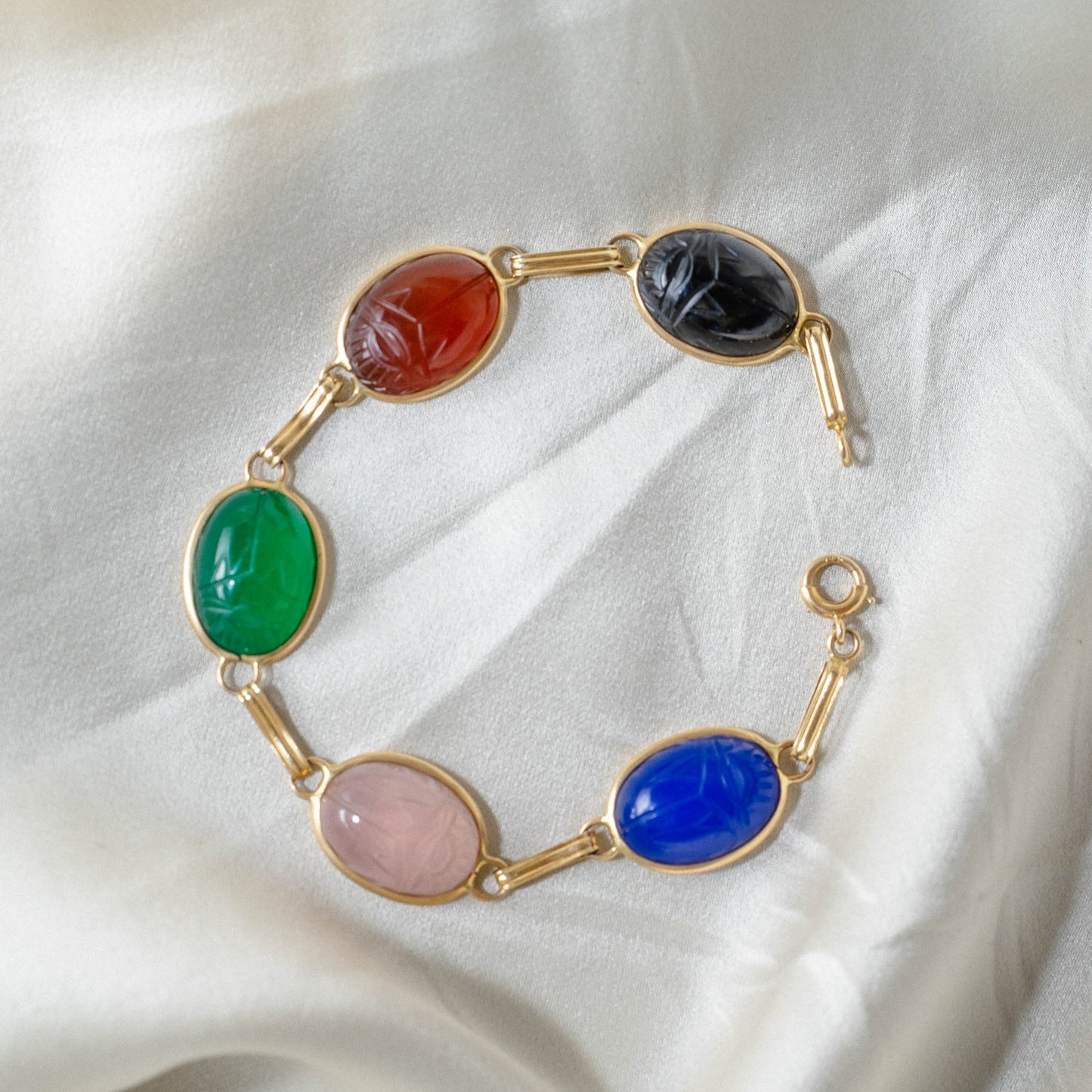 Multi-Gemstone Scarab Bracelet in 14K