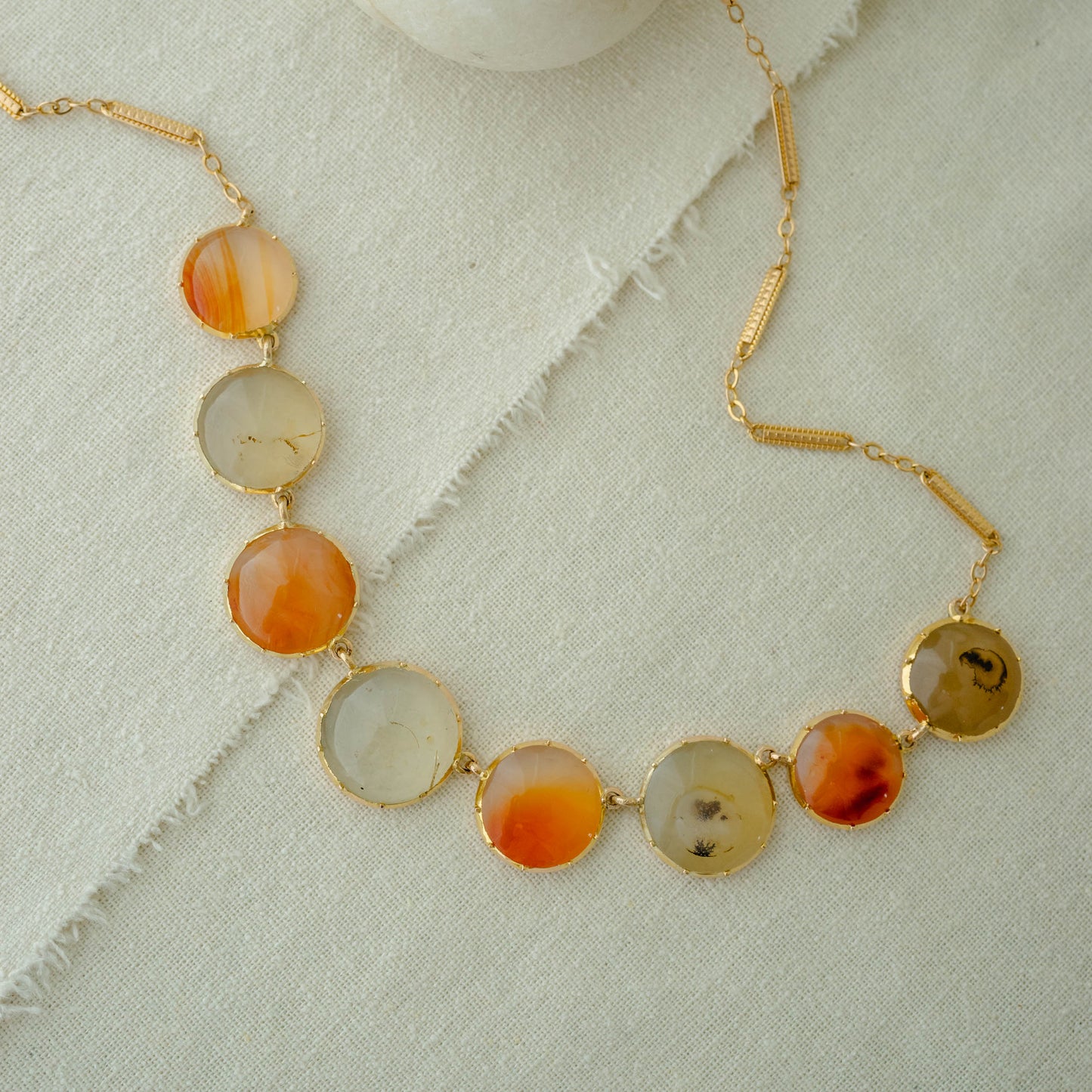 Collet Set Carnelian and Chalcedony 9 Karat Necklace