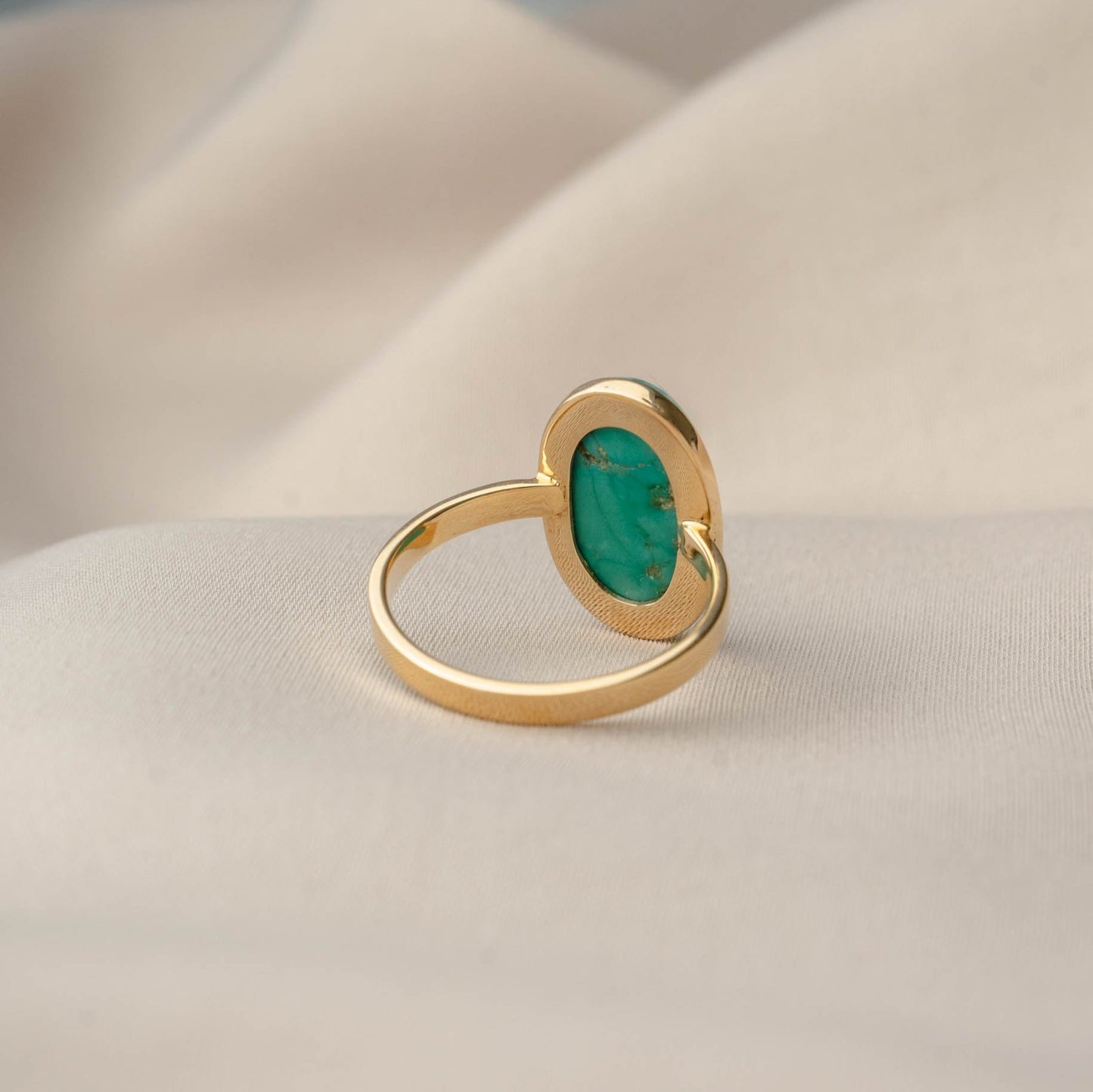 Oval Turquoise Ring in 14K Yellow Gold | Modern Design with Repurposed Vintage