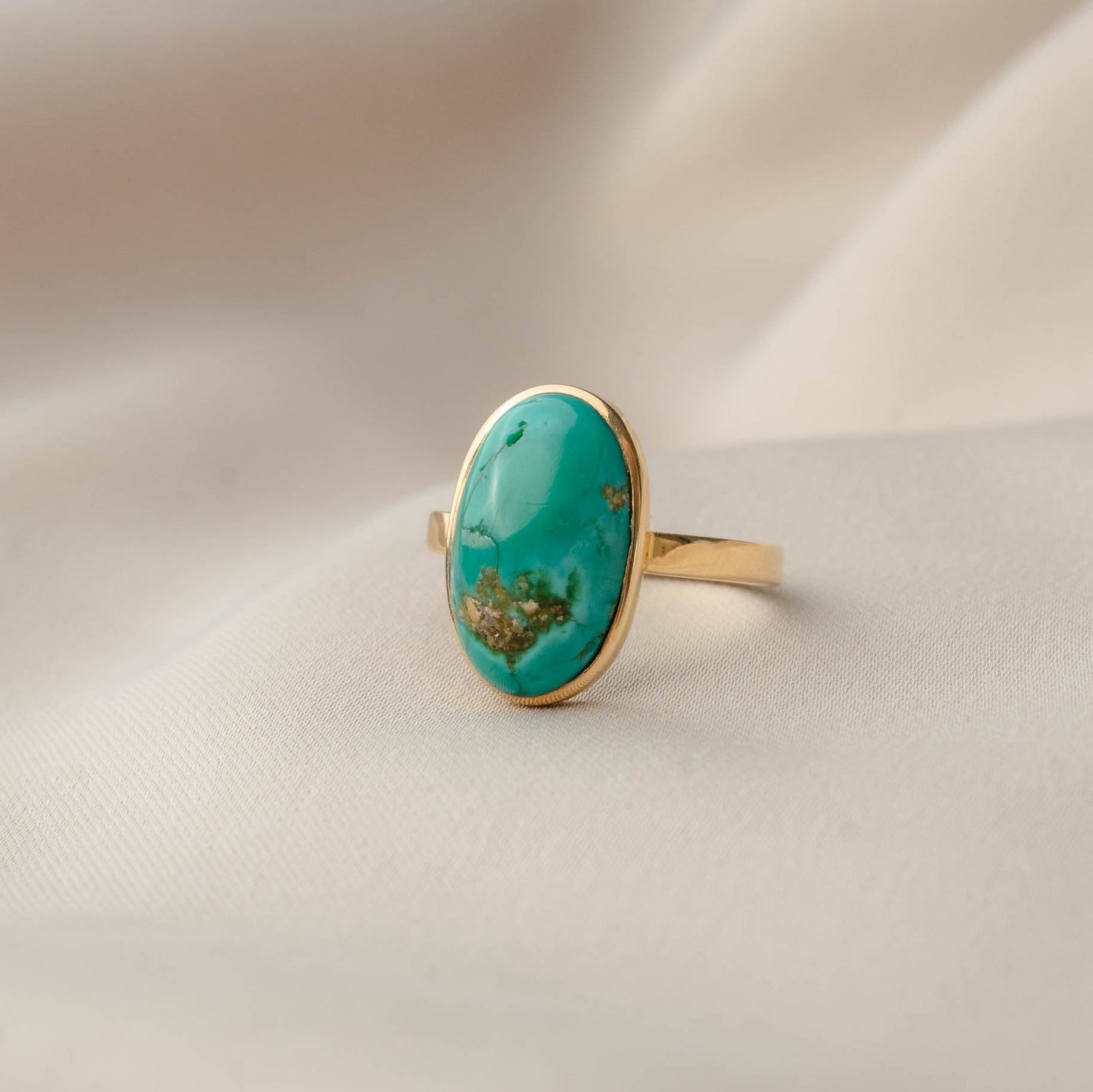 Oval Turquoise Ring in 14K Yellow Gold | Modern Design with Repurposed Vintage