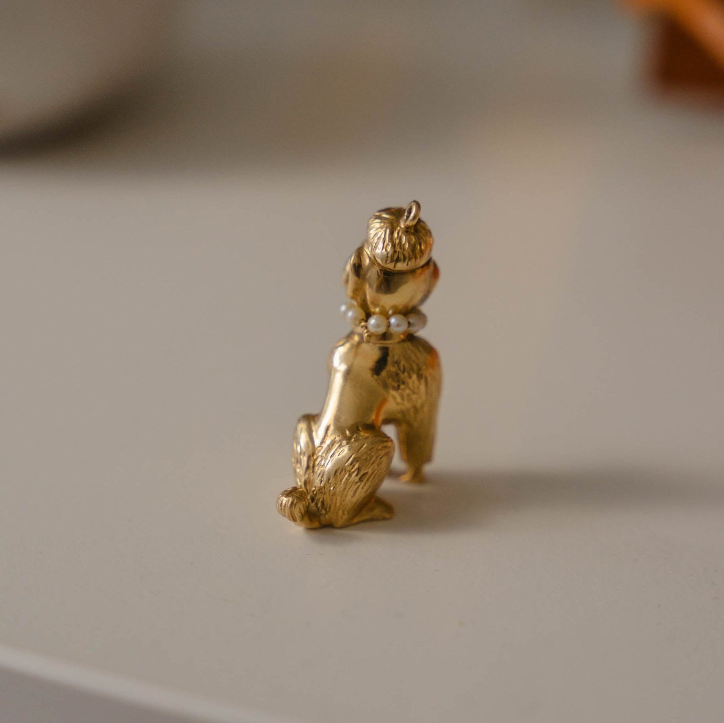 Poodle Charm with Pearl, Sapphire, and Ruby in Solid 14K