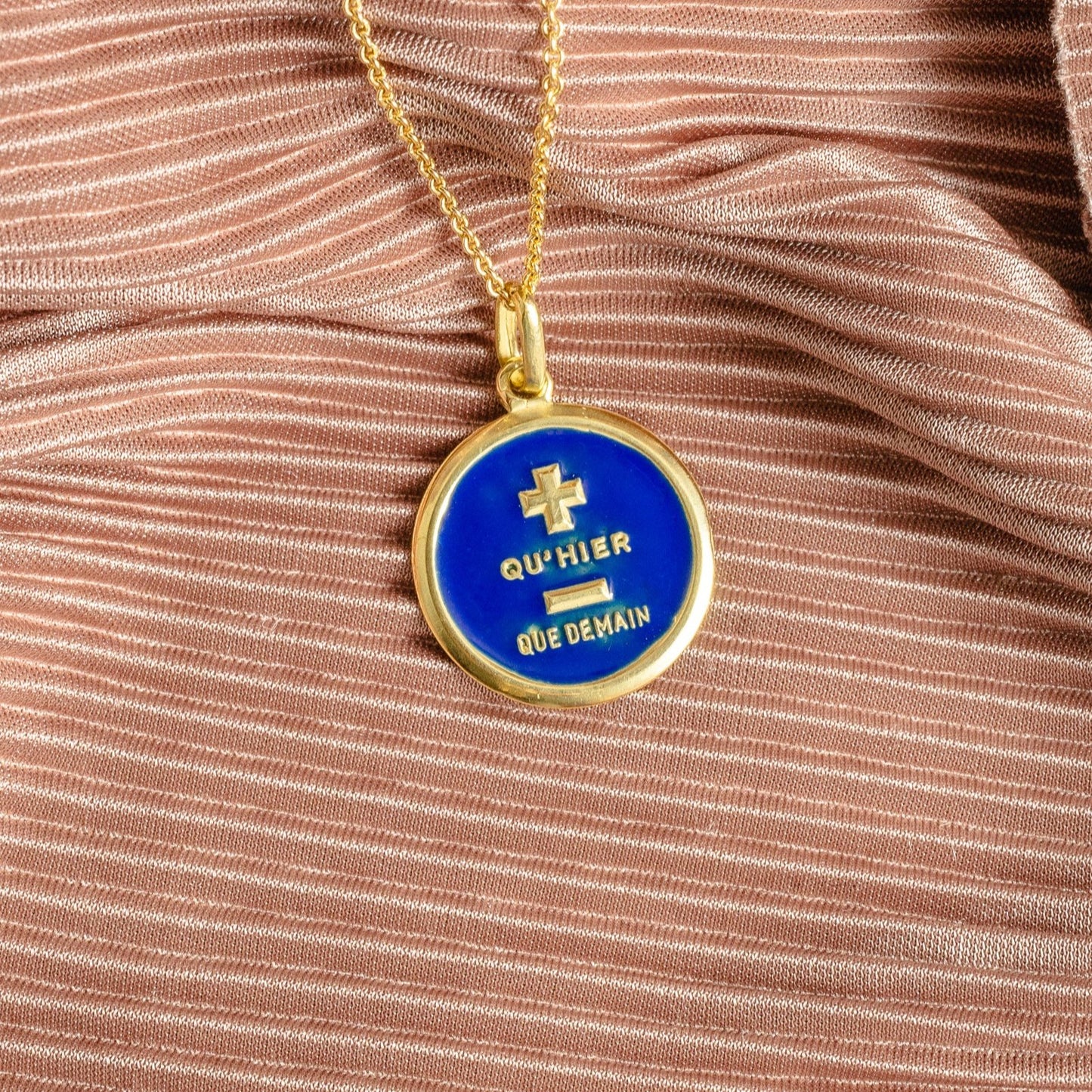French Augis 18k Qu'Hier Pendant Blue Enamel