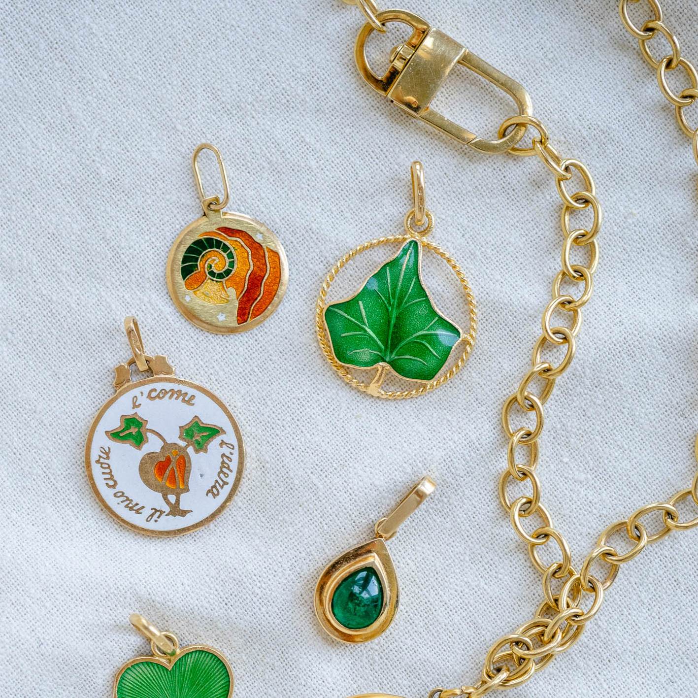 Brilliant 18k Green Enamel Ivy Leaf Charm Pendant