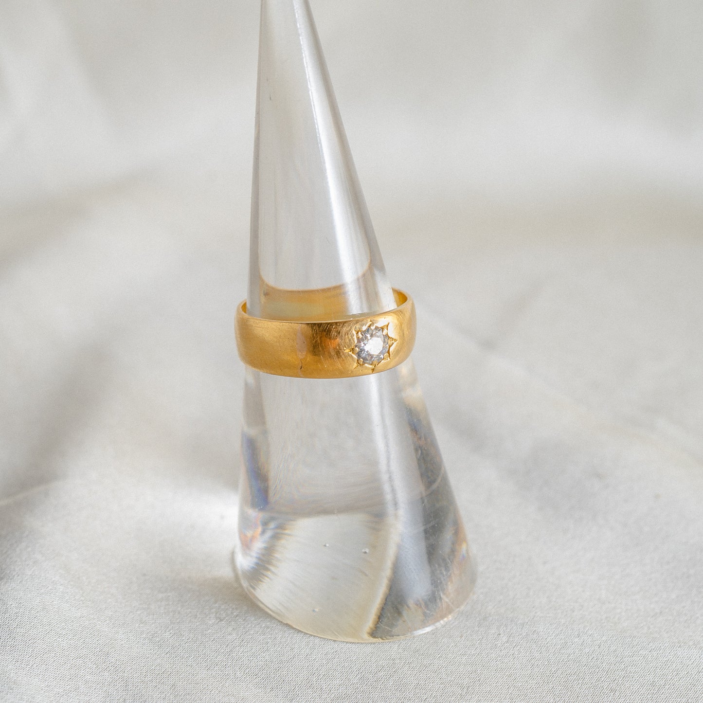 Star Set Diamond Ring with .28ct Old Mine Cut Diamond in 22k