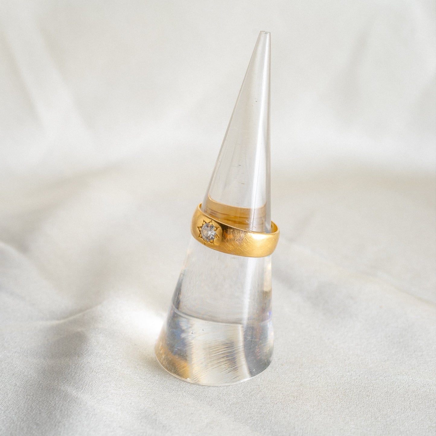 Star Set Diamond Ring with .28ct Old Mine Cut Diamond in 22k