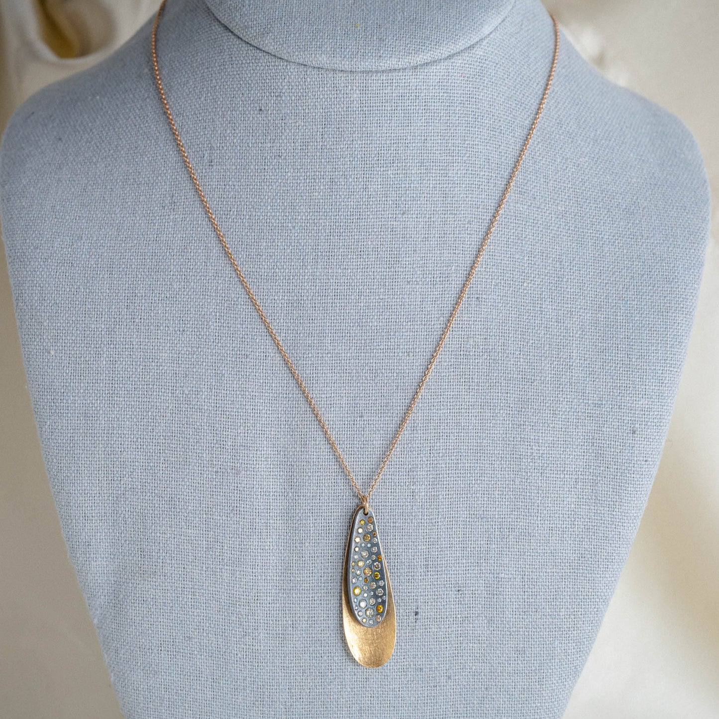 Estate 18k Rose Gold Designer Autumn Diamond Droplet Necklace