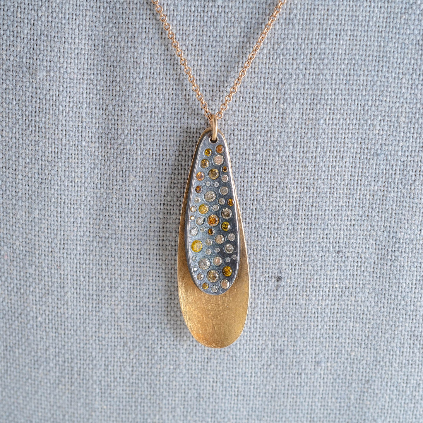 Estate 18k Rose Gold Designer Autumn Diamond Droplet Necklace