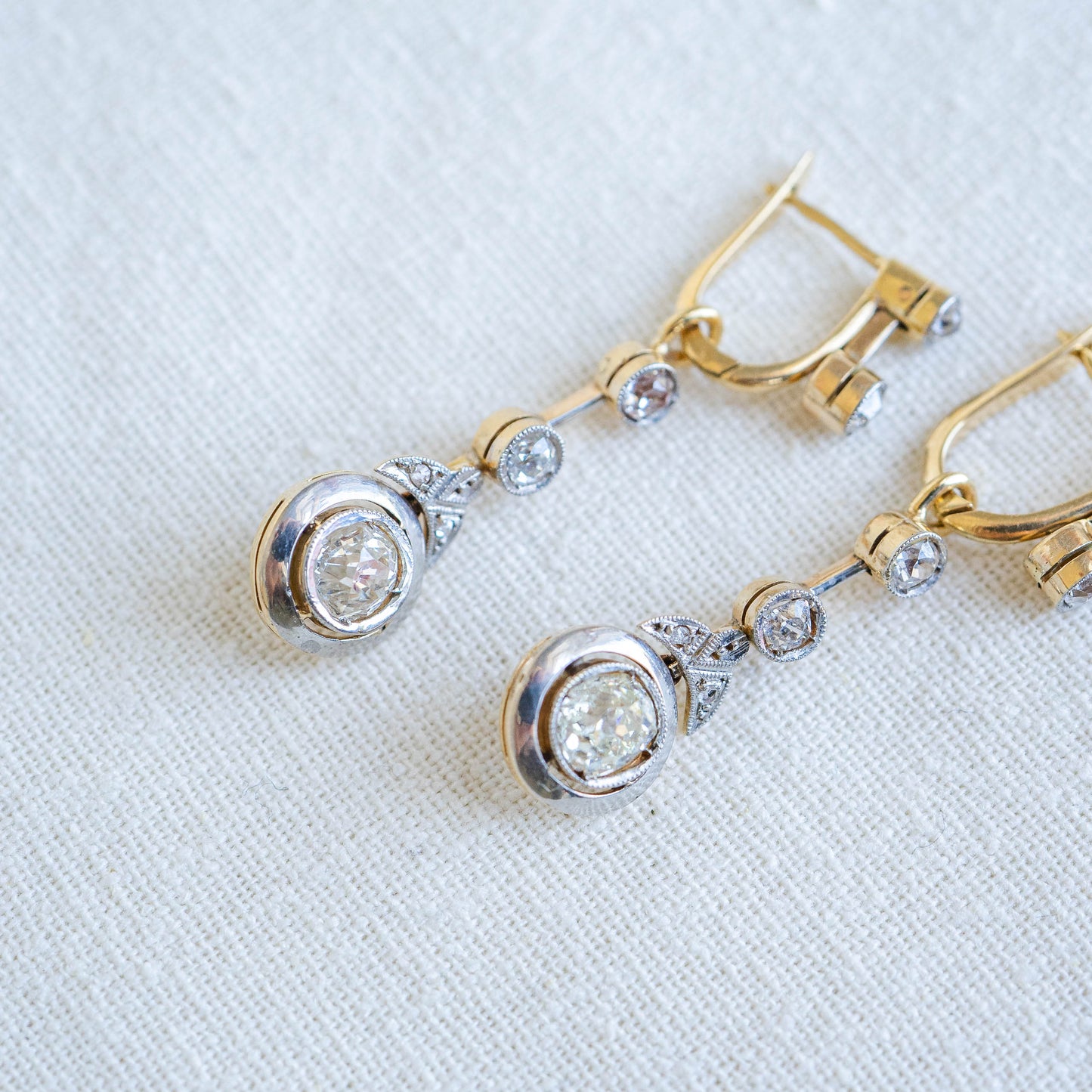 Edwardian 14k Diamond Convertible Drop Earrings