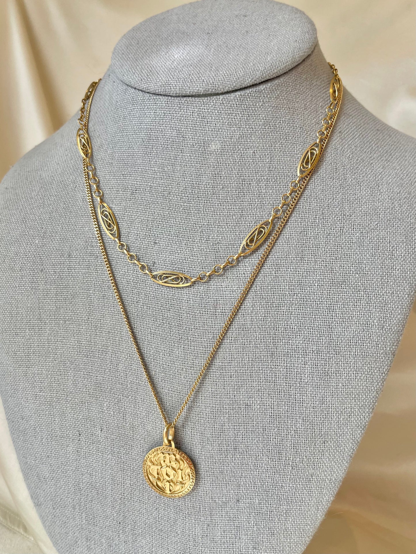 Antique French 18K Gold Filigree Watch Chain