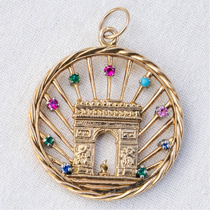 French 18k Solid Arc de Triomphe Double-Sided Pendant