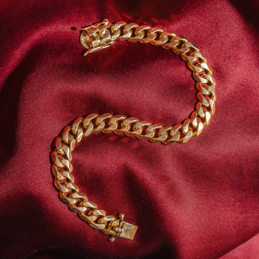 Vintage 18K Solid Gold Cuban Curb Link Bracelet –with Double-Locking Clasp