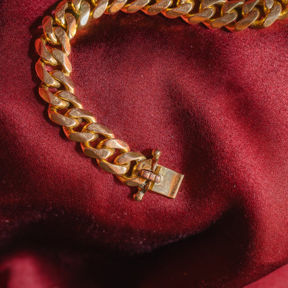 Vintage 18K Solid Gold Cuban Curb Link Bracelet –with Double-Locking Clasp