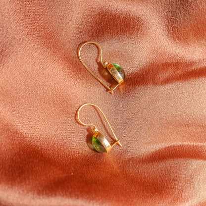 Green Tourmaline Oval Bezel Set Earrings in 14KY