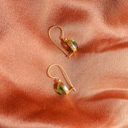 Green Tourmaline Oval Bezel Set Earrings in 14KY