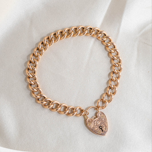 Engraved 9k Heart Lock Bracelet