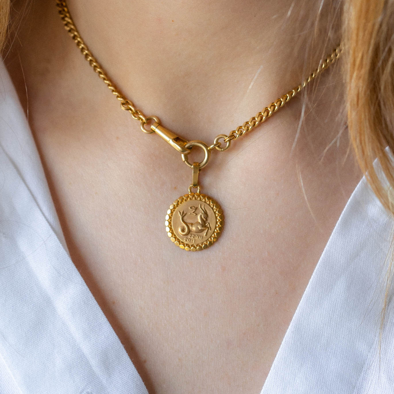 18K Gold French Capricorn Zodiac Medallion by Charles Perroud
