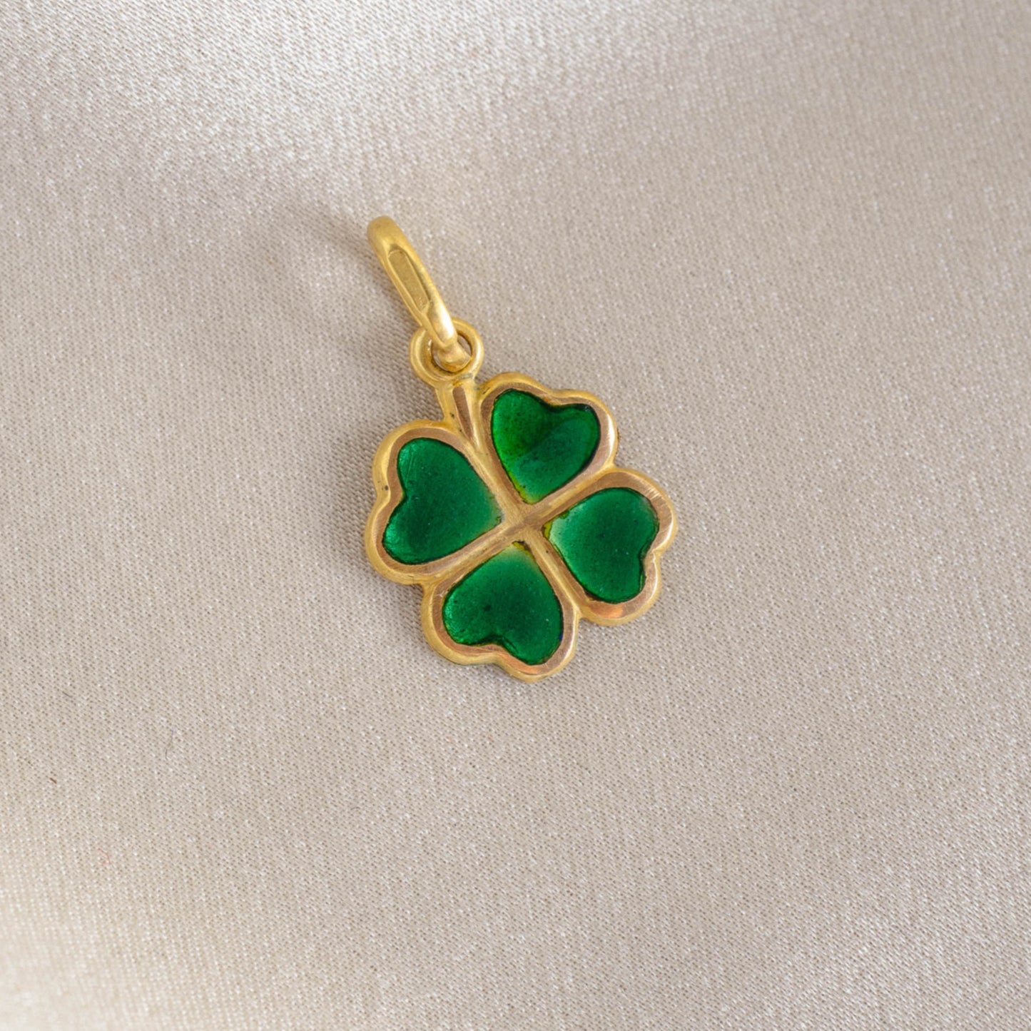 18k Enamel Four Leaf Clover Charm