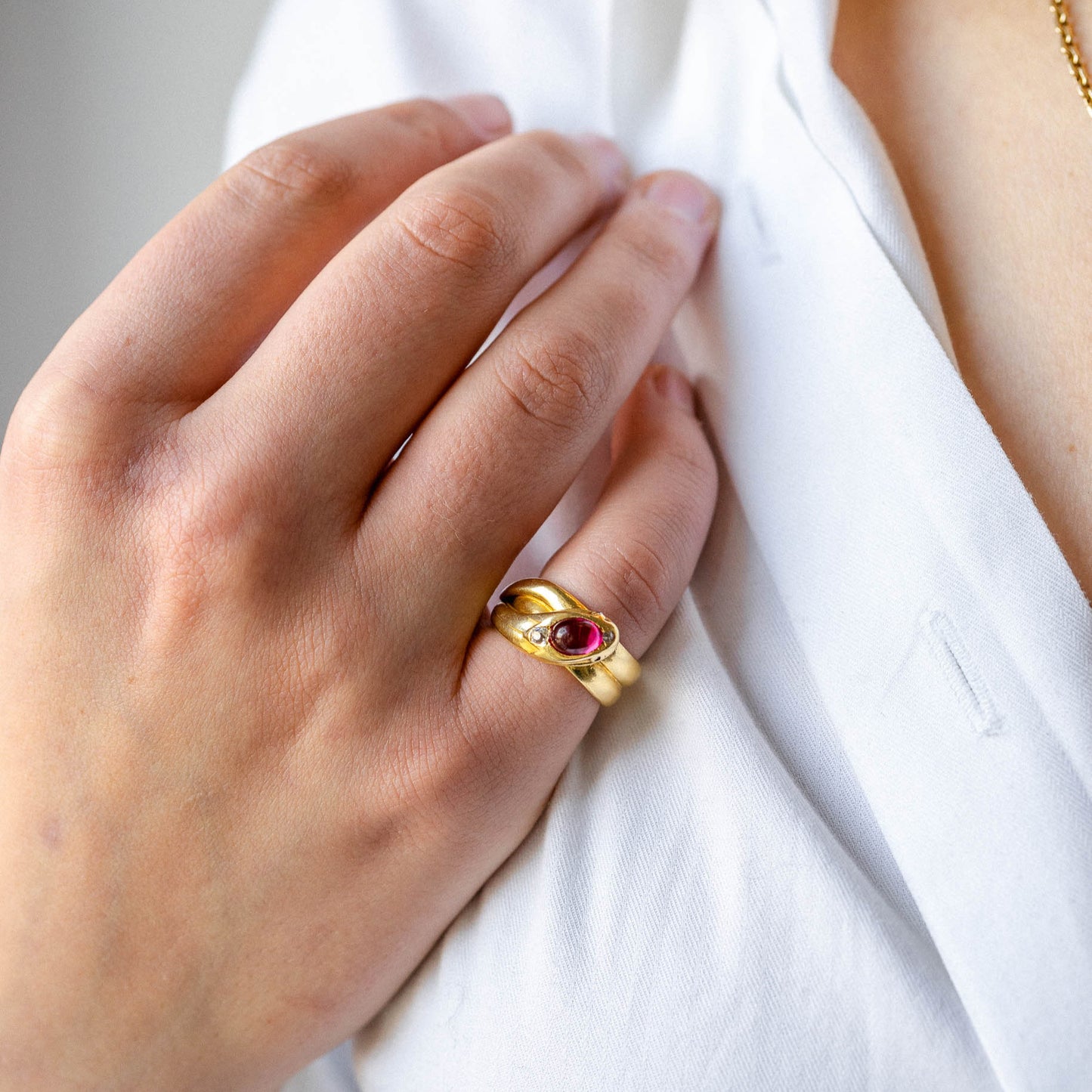18k Ruby Snake Ring With Diamond Eyes