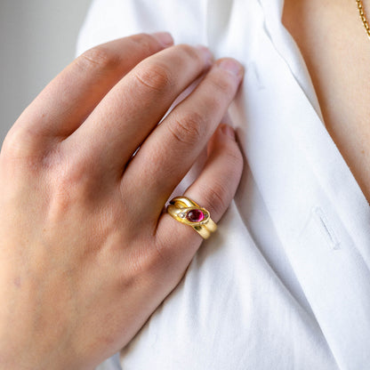 18k Ruby Snake Ring With Diamond Eyes