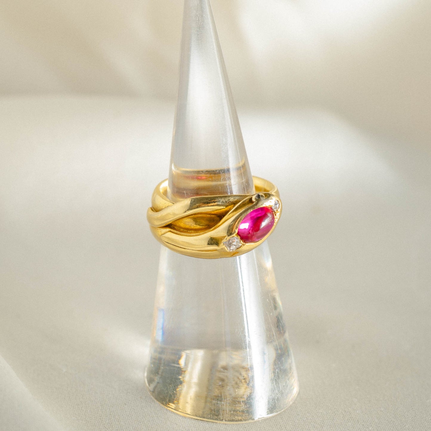 18k Ruby Snake Ring With Diamond Eyes