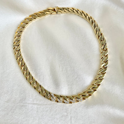 The Icon – 14K Gold Cuban Curb Choker Necklace with Diamond Accents | Solid Gold Statement Chain