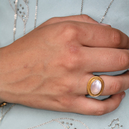East to West: Oval Moonstone Ring in 14K