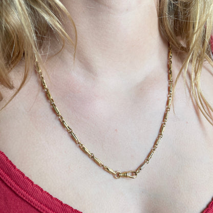 Antique 9k Yellow Gold Fancy Link Watch Chain Necklace