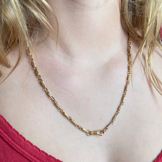 Antique 9k Yellow Gold Fancy Link Watch Chain Necklace