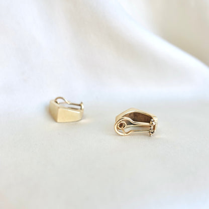 Satin Finish Beveled J-Hoop Leverback Earrings in 14K