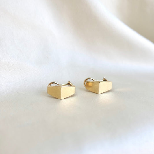 Satin Finish Beveled J-Hoop Leverback Earrings in 14K