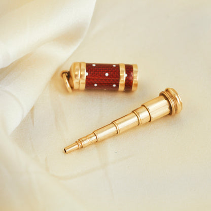 Exquisite Antique Dance Card Pencil | Cranberry Red Guilloché Enamel | 9KT Gold