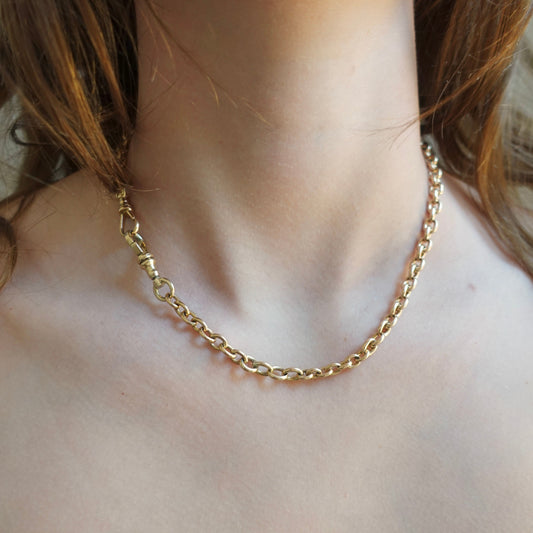 Antique 14K Gold Rolo Pocket Watch Chain | 16 Inch Necklace