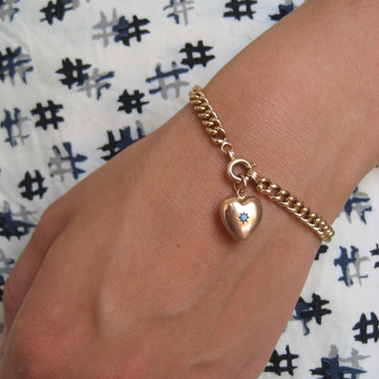 14K Rose Gold Curb Bracelet with Turquoise Heart Charm