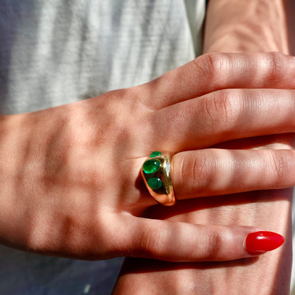 Swiss Designer 18K Emerald Cabochon 3 Stone