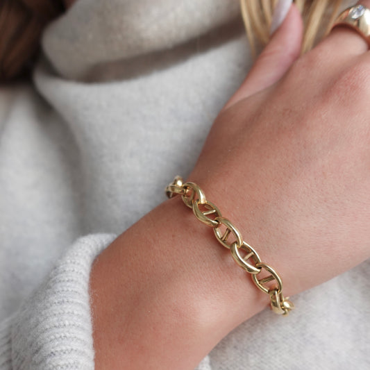 Extremely Rare Handmade 18K Gold Anchor Chain Bracelet | 7.5”