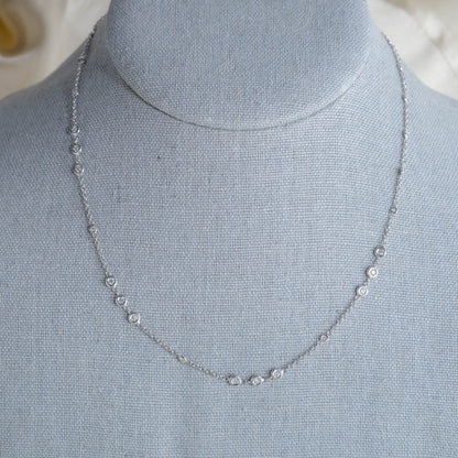 Custom 18K White Gold Bezel Set Diamond Necklace
