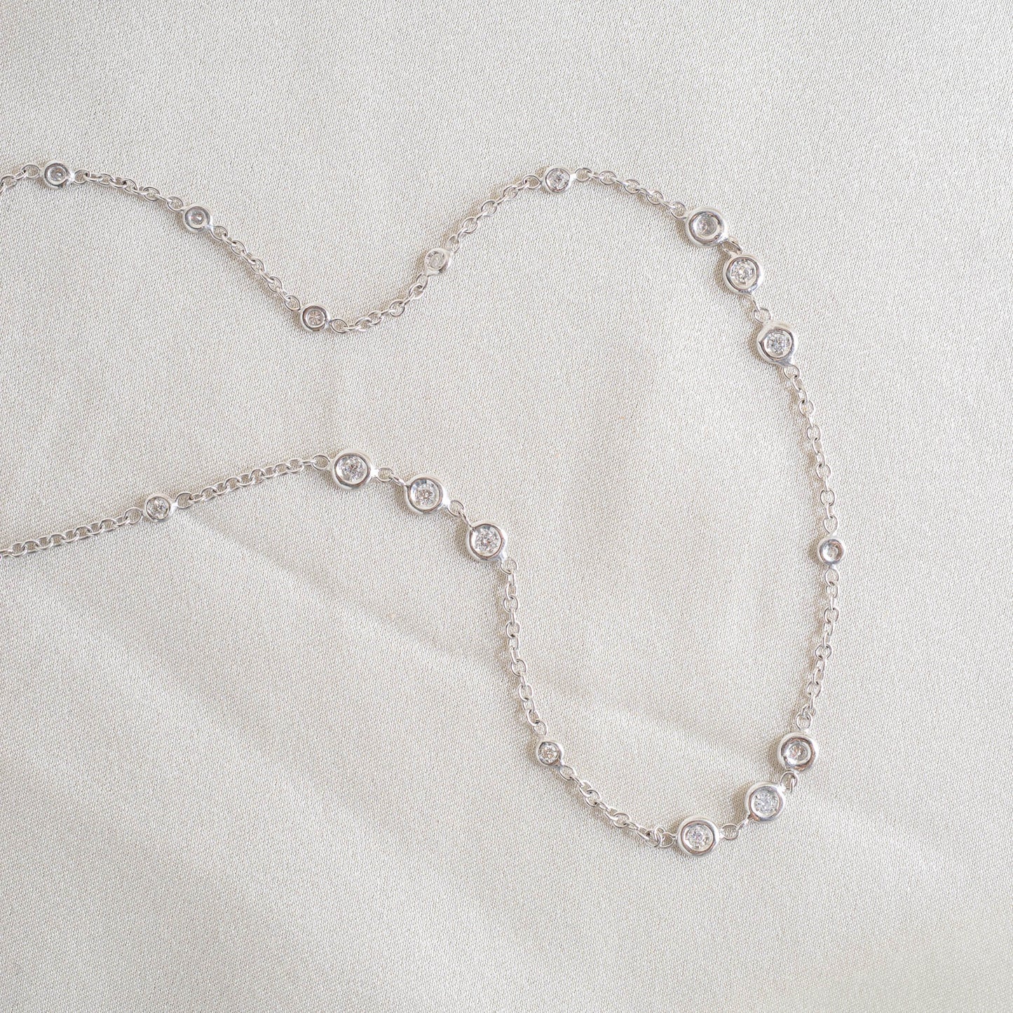Custom 18K White Gold Bezel Set Diamond Necklace