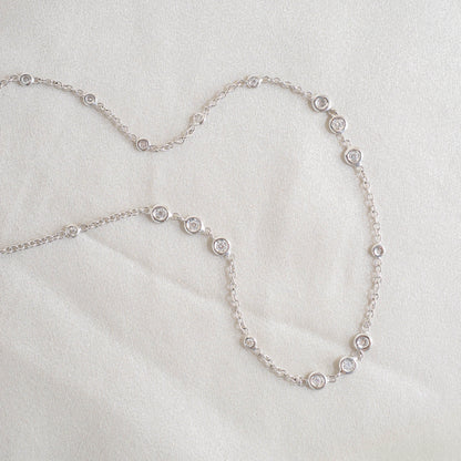 Custom 18K White Gold Bezel Set Diamond Necklace