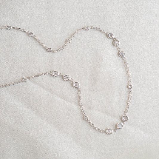 Custom 18K White Gold Bezel Set Diamond Necklace